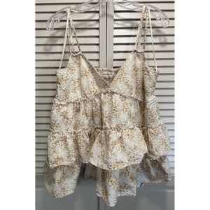 Lightweight Floral Ruffle Camisole - Beige/White